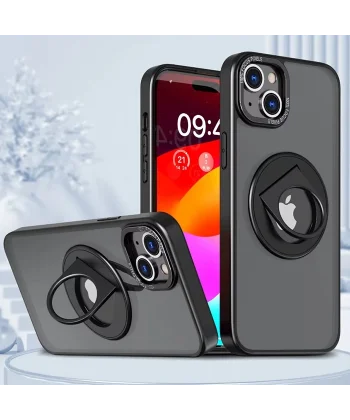 ALLY iPhone 15 İçin Magsafe Uyumlu Yüzük Standlı Manyetik Silikon Kılıf-(5775)