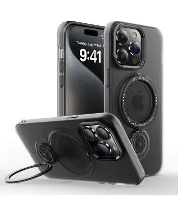 ALLY iPhone 15 Pro Max İçin Magsafe Uyumlu Standlı Manyetik Silikon Kılıf-(5775)