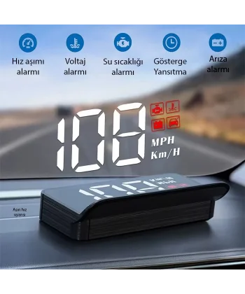 ALLY M3 HUD OBD2 Head-Up Display Dijital Hız Göstergesi E-OBD ve GPS Destekli OBD Arayüzlü - Alarmlı Ön Cam Ekran Projektör-(5775)