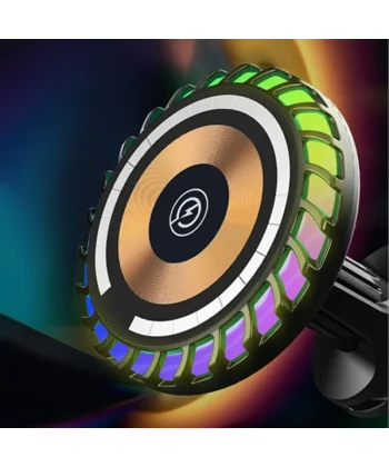 ALLY W06 MagSafe RGB 15W Kablosuz Hızlı Şarj Cihazı ve Araç İçi Telefon Tutucu-(5775)