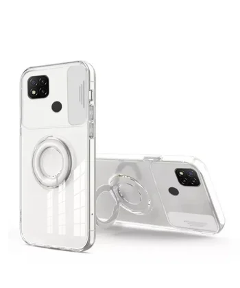 ALLY Xiaomi Redmi 9C Kılıf Sürgülü Kamera Lens Korumalı Yüzük Standlı Silikon Kılıf-(5775)