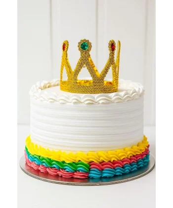 Altın Işıltılı Pasta Tacı Pasta Üstü Taç Plastik Malzeme 8x8 Cm