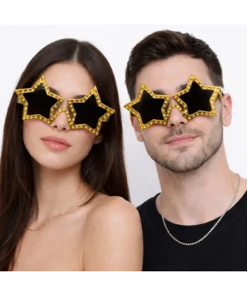 Altın Renk Disko Yıldızı Retro Parti Gözlüğü 16x7 Cm