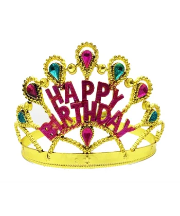 Altın Renk Happy Birthday Yazılı Doğum Günü Tacı 60 Cm