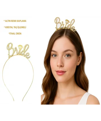 Altın Renkli Taşlı “bride” Gelin Tacı – El Yazısı Yazı Tipiyle