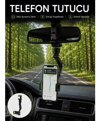 Araç İçi Dikiz Aynası Telefon Tutucu 360° Dönebilen Katlanabilir
