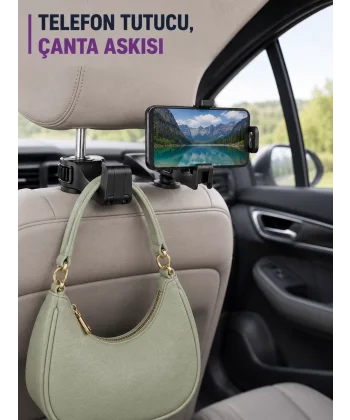 Araç Koltuk Arkası Telefon Tutucu ve Çanta Askısı Aparatı