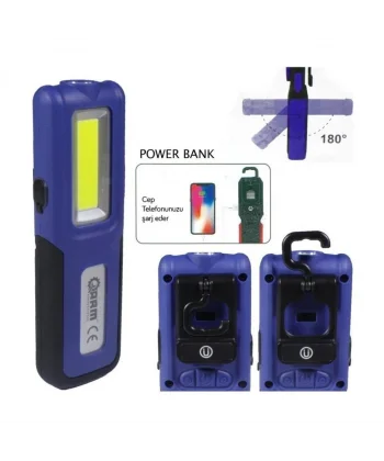 Arm Esen109 Şarjlı Led Fener Mıknatıslı Lamba Powerbank 420 Lumen