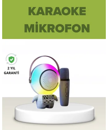 Astronot Tasarımlı Bluetooth Speaker ve Kablosuz Mikrofon Karaoke Seti