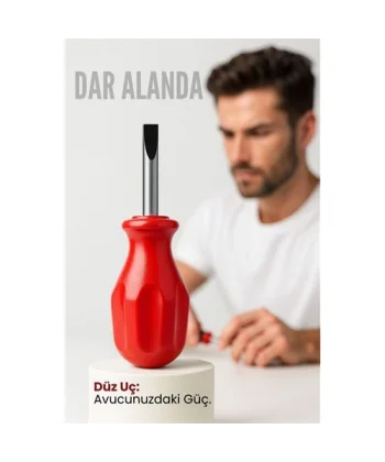 Avuç İçi Mini Topaç Tornavida Düz Uçlu Kısa Şaft Ufak Vidalama Anahtarı Hassas El Aleti