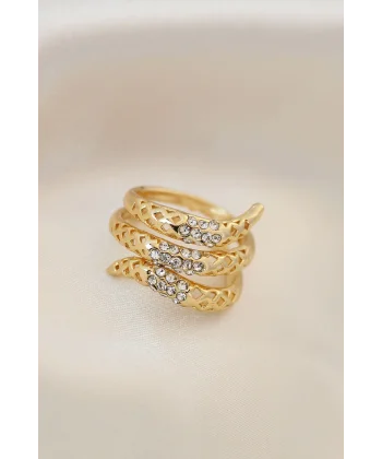 Ayarlamalı Altın Renk Metal Zirkon Taşlı Yüzük