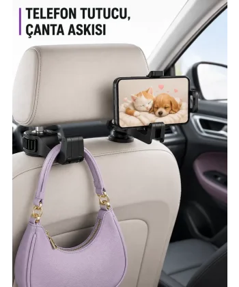 Ayarlanabilir Araç Telefon Tutucu ve Koltuk Başlığı Askılığı