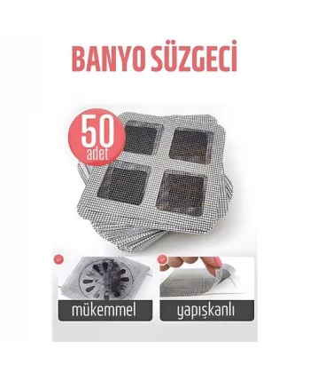 Banyo Gider Süzgeci 50 Adet Yapışkanlı Filtre 10x10 cm