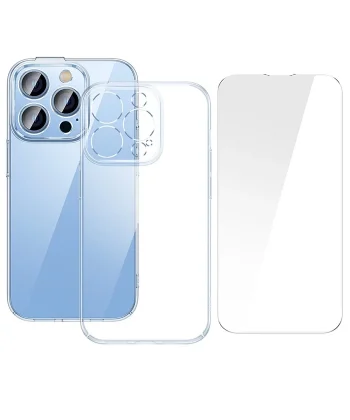 Baseus Crystal iPhone 14 Pro 6.1 Ultra-Thin Silikon Kılıf + Tempered Ekran Koruyucu Set-(5775)
