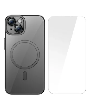 Baseus Glitter iPhone 14 Plus 6.7 Magsafe Silikon Kılıf + Tempered Ekran Koruyucu Set-(5775)