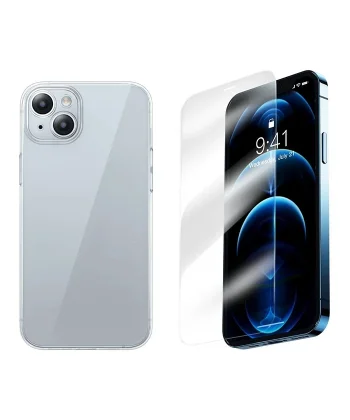 Baseus iPhone 15 Corning Serisi Silikon Kılıf + Tempered Ekran Koruyucu Set-(5775)