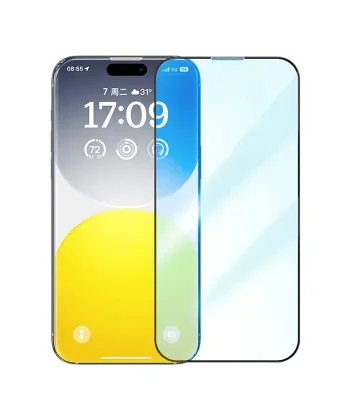 Baseus iPhone 15 Full Koruma Anti Mavi Işık Tempered Cam Ekran Koruyucu-(5775)