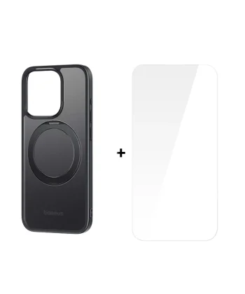 Baseus iPhone 15 Plus SkyRing Serisi Standlı Magsafe Manyetik Kılıf + Tempered Ekran Koruyucu Set-(5775)