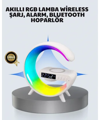 Başucu İçin Tasarlanmış Kablosuz Şarjlı Gece Lambası ve Bluetooth Ses Sistemi