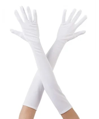 Beyaz Renk Dirseğe Kadar Uzun Kumaş Eldiven 40 Cm