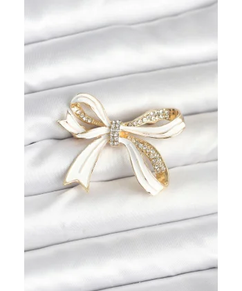 Beyaz Renk Fiyonk Model Broş