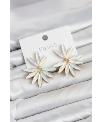 Beyaz Renk Kristal Taşlı Lotus Model Kadın Küpe