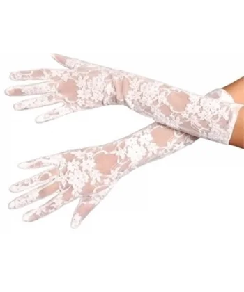 Beyaz Renk Orta Boy Dantelli Eldiven