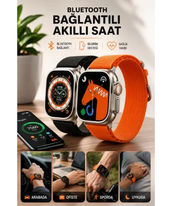 Bluetooth Bağlantılı 49MM Dokunmatik Akıllı Saat Sağlık ve Spor Takip Özellikli