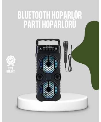 Bluetooth Bağlantılı LED Işıklı Taşınabilir Hoparlör – 1200 mAh Şarjlı FM Radyolu