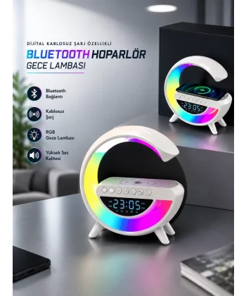 Bluetooth Hoparlör 15W Kablosuz Hızlı Şarj LED Gece Lambası