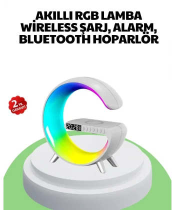 Bluetooth Hoparlörlü RGB Atmosfer Lambası Kablosuz Şarj ve Saat Özellikli