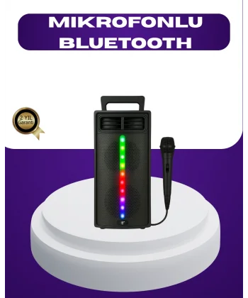 Bluetooth Işıklı Hoparlör – 2x5W Güç | USB + TF Kart + FM Radyo | Siyah Renk
