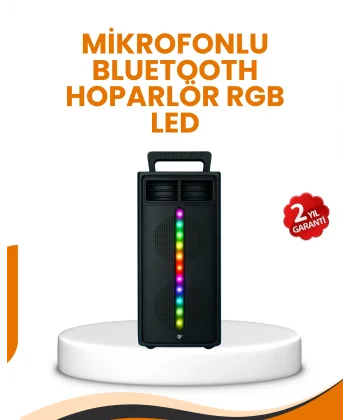 Bluetooth Işıklı Hoparlör – 2x5W Güç | USB + TF Kart + FM Radyo | Siyah Renk (Kopya)