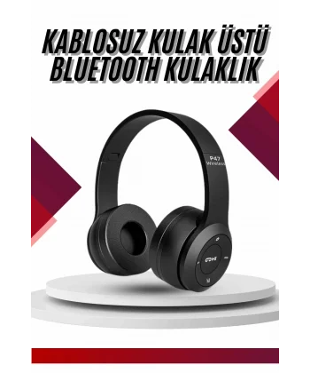 Bluetooth Kablosuz Kulaklık Siyah Wireless 5.0 Kulak Üstü Uzun Pil Ömrü