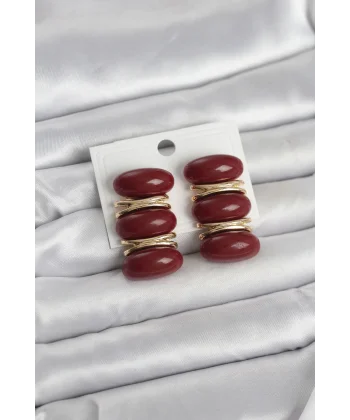 Bordo Vintage Model Gold Renk Kadın Küpe