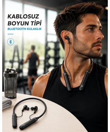 Boyun Tipi Kablosuz Bluetooth Kulaklık Uzun Pil Ömrü Mikrofonlu