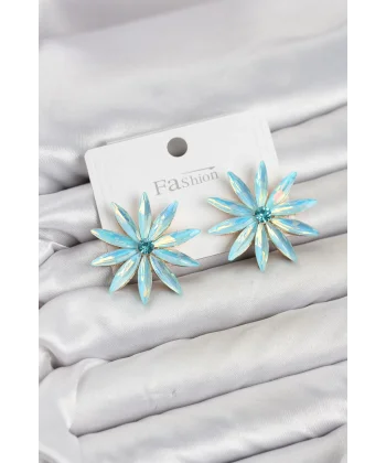 Buz Mavisi Kristal Taşlı Lotus Model Kadın Küpe