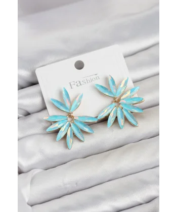 Buz Mavisi Renk Kristal Taşlı Lotus Model Kadın Küpe
