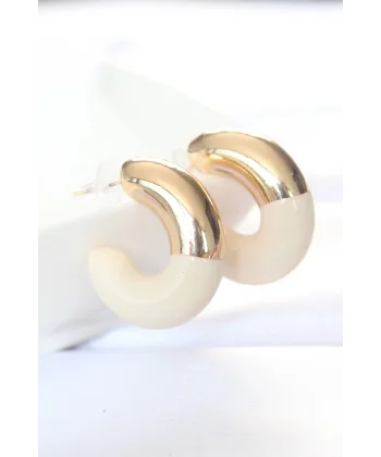 CCB Krem Gold Çift Renk Küpe