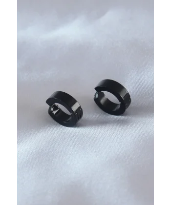 Çelik Siyah Renk Sıkıştırmalı Erkek Küpe