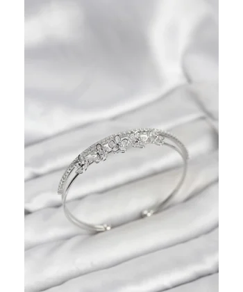 Çiçek Model Pirinç Gümüş Renk Kadın Bileklik