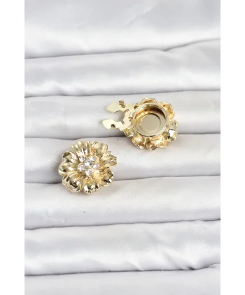 Çiçek Model Zirkon Taşlı Düğme veya Manşet Broşu