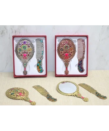 Çiçekli Ayna Ve Tarak Seti Küçük Boy Alk4991