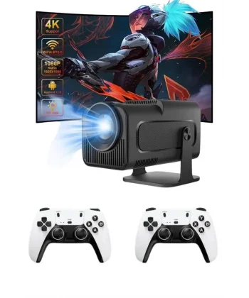 Çift Kollu Game Box Projeksiyon Cihazı Kumandalı Android Tv Dahili Hoparlör