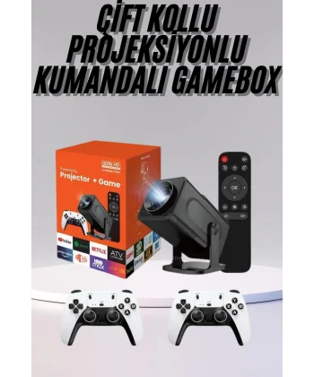Çift Kollu Game Box Projeksiyon Cihazı Kumandalı Android Tv Dahili Hoparlör