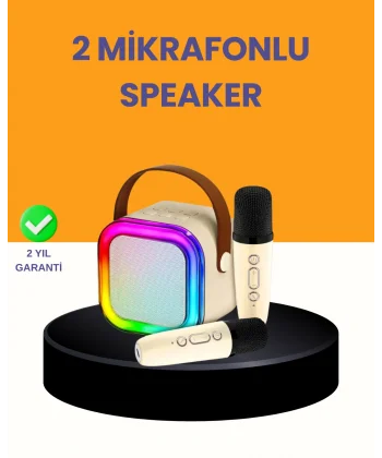 Çift Mikrofonlu Kompakt Karaoke Hoparlör – Uzun Pil Ömrü