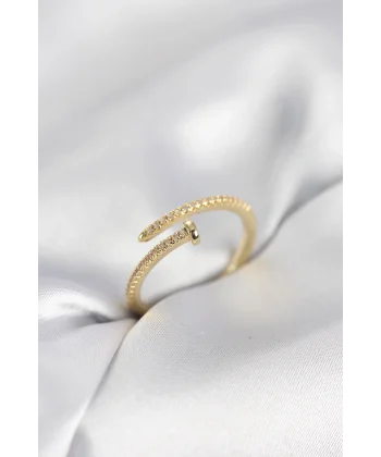 Çivi Model Zirkon Taşlı Gold Renk Kadın Yüzük