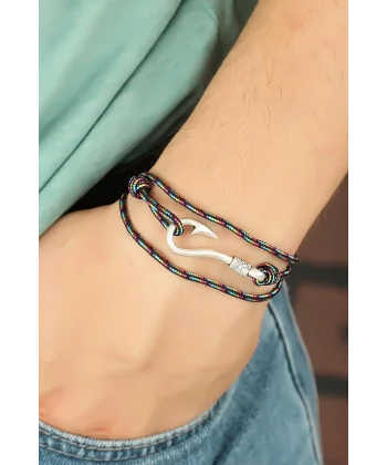 Çizgi Desenli Metal Kancalı Erkek Bileklik