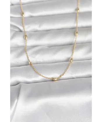 CM 14K Gold Renk Damla Topçuk Model Zincirli 60 cm Kadın Kolye