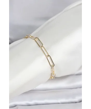 CM 14K Gold Renk Kalın Ataç Zincir Model Kadın Bileklik